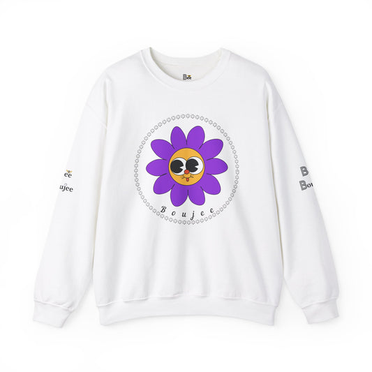 Boujee Flower Smiley Face Purple Gold Wide-Eyed - Heavy Blend™ Light Colors Crewneck Sweatshirt