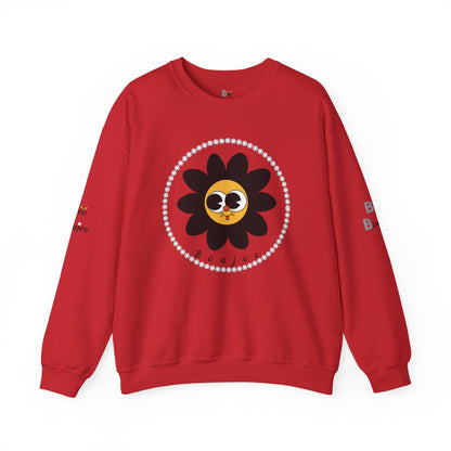 Boujee Flower Smiley Face Black Gold Wide-Eyed - Heavy Blend™ Light Colors Crewneck Sweatshirt