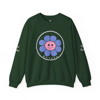 Boujee Flower Smiley Face Blue Pink - Heavy Blend™ Dark Colors Crewneck Sweatshirt