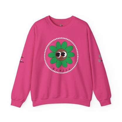 Boujee Flower Smiley Face Green Brown Wide-Eyed - Heavy Blend™ Light Colors Crewneck Sweatshirt
