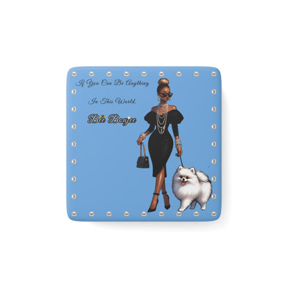 Bee Boujee in PEARLS - Porcelain Magnet, Square LIGHT BLUE
