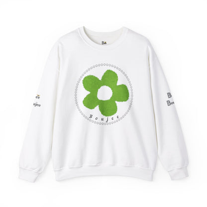 Boujee Fuzzy Green Flower - Heavy Blend™ Light Colors Crewneck Sweatshirt