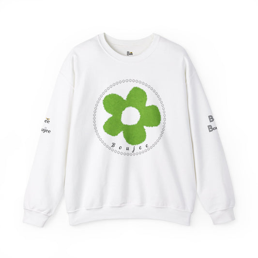 Boujee Fuzzy Green Flower - Heavy Blend™ Light Colors Crewneck Sweatshirt