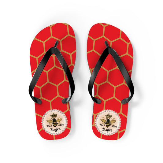 The Boujee Hive Flip Flops - RED Golden Honeycomb - MEDIUM