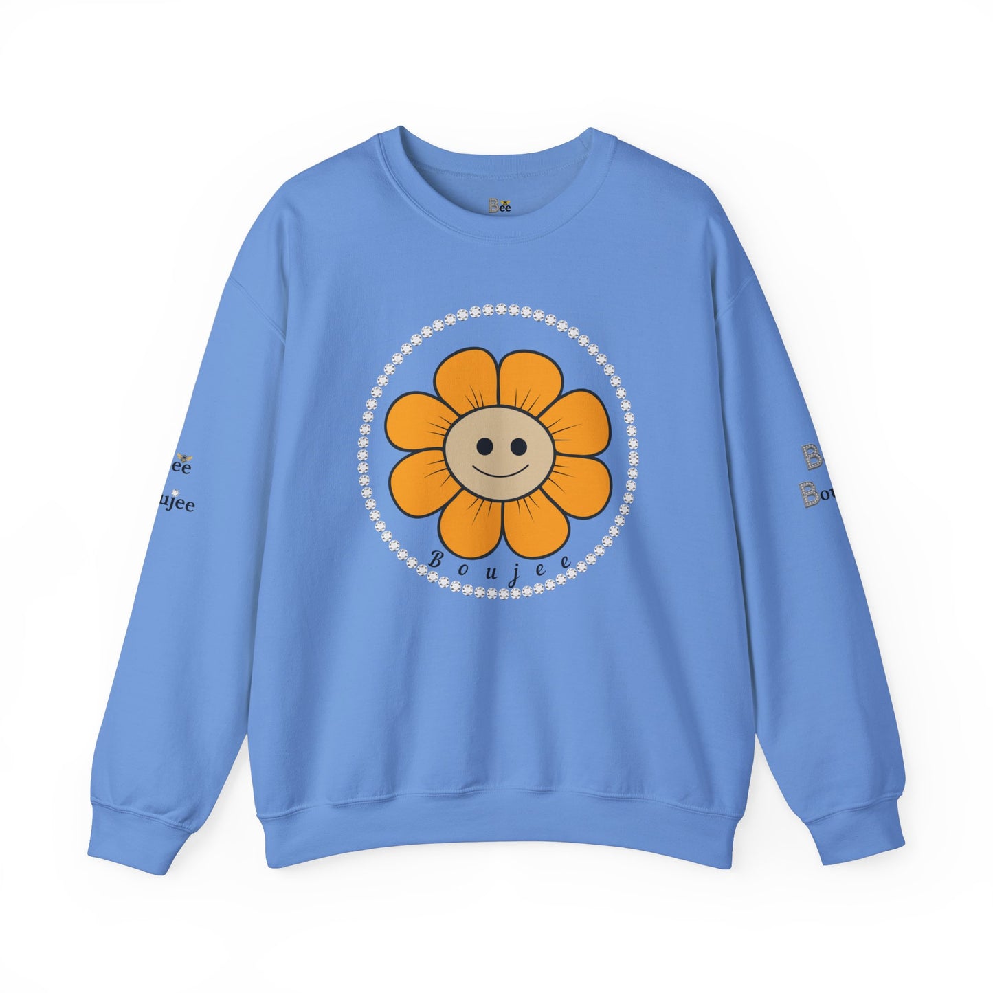 Boujee Flower Smiley Face Gold Tan - Heavy Blend™ Light Colors Crewneck Sweatshirt