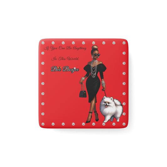 Bee Boujee in PEARLS - Porcelain Magnet, Square RED