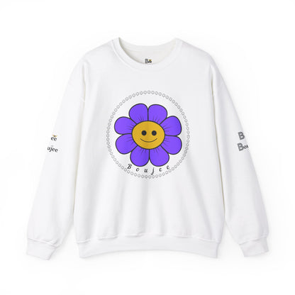 Boujee Flower Smiley Face Purple Gold - Heavy Blend™ Light Colors Crewneck Sweatshirt