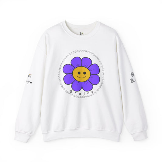 Boujee Flower Smiley Face Purple Gold - Heavy Blend™ Light Colors Crewneck Sweatshirt