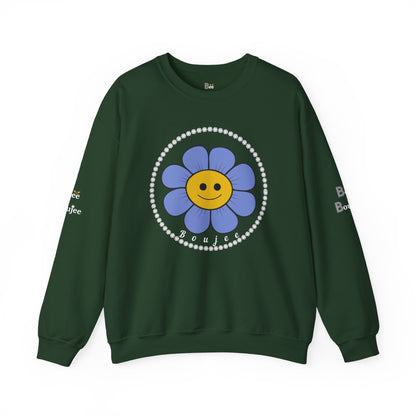 Boujee Flower Smiley Face Blue Gold - Heavy Blend™ Dark Colors Crewneck Sweatshirt