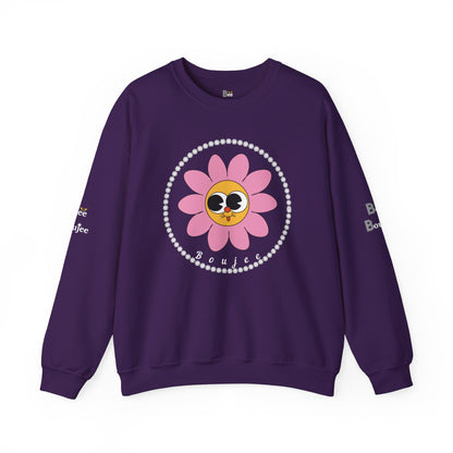 Boujee Flower Smiley Face Pink Gold Wide-Eyed - Heavy Blend™ Dark Colors Crewneck Sweatshirt