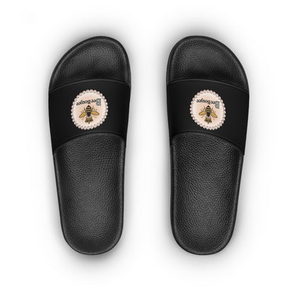 Bee Boujee Pearl-Emblem Women’s Slides Sandals, Summer Footwear, Cute Beach Slippers, Casual Slip-Ons