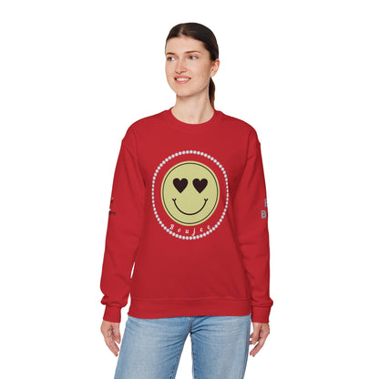 Boujee Smiley Face Heart Eyes Beige - Heavy Blend™ Light Colors Crewneck Sweatshirt
