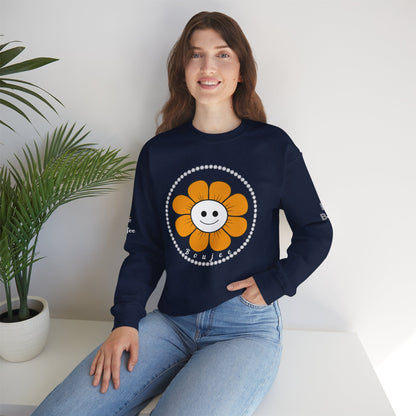 Boujee Flower Smiley Face Gold White - Heavy Blend™ Dark Colors Crewneck Sweatshirt
