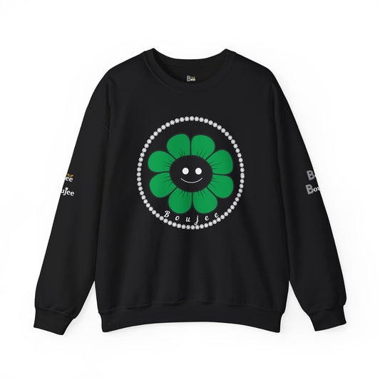 Boujee Flower Smiley Face Green Black - Heavy Blend™ Dark Colors Crewneck Sweatshirt