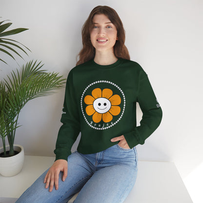 Boujee Flower Smiley Face Gold White - Heavy Blend™ Dark Colors Crewneck Sweatshirt
