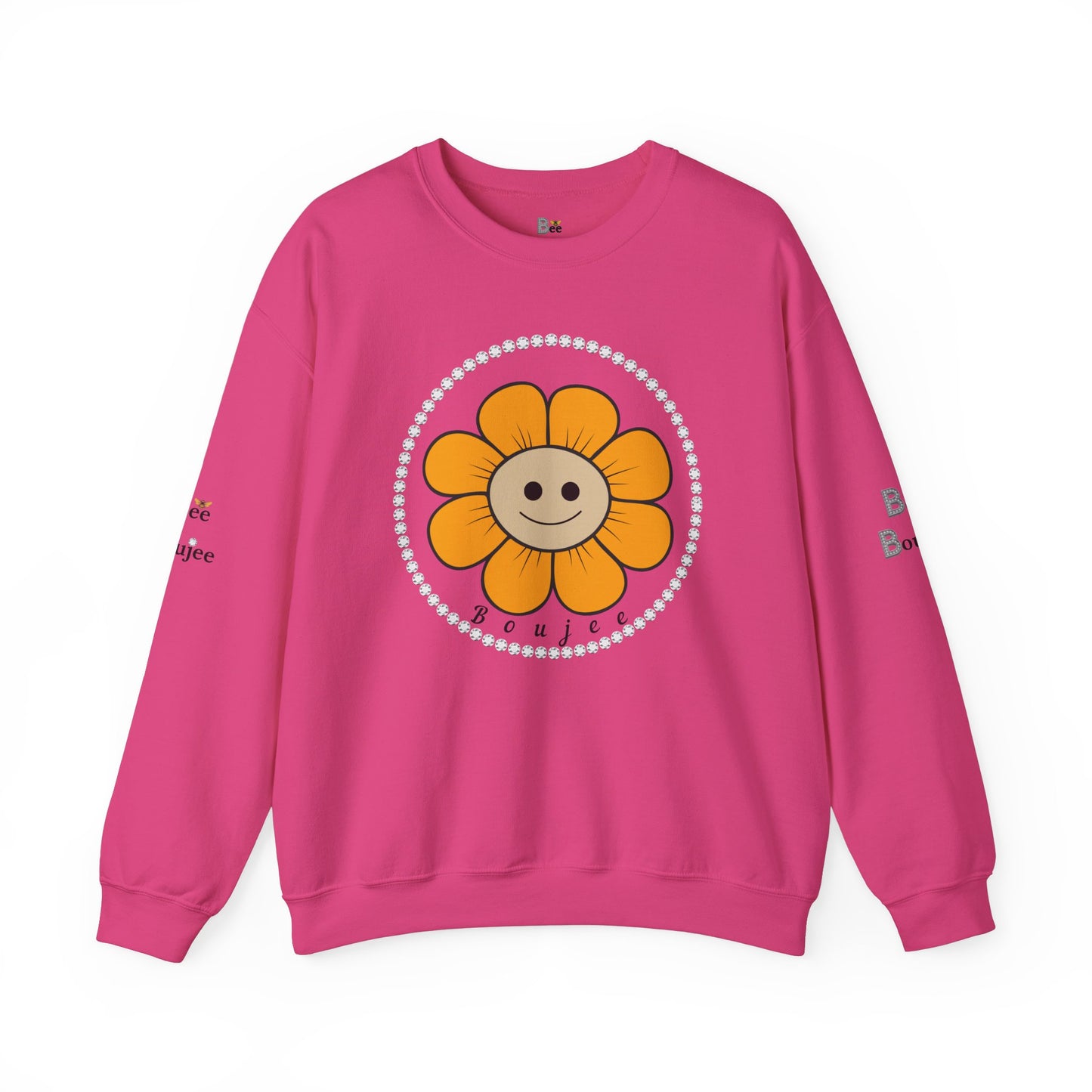 Boujee Flower Smiley Face Gold Tan - Heavy Blend™ Light Colors Crewneck Sweatshirt