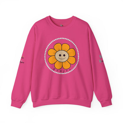 Boujee Flower Smiley Face Gold Tan - Heavy Blend™ Light Colors Crewneck Sweatshirt
