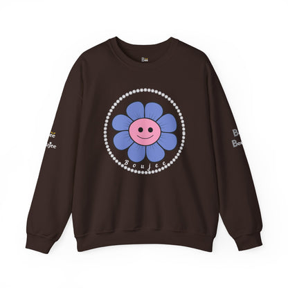 Boujee Flower Smiley Face Blue Pink - Heavy Blend™ Dark Colors Crewneck Sweatshirt