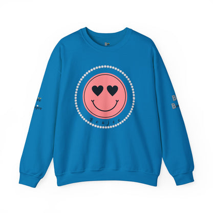 Boujee Smiley Face Pink Heart Eyes - Heavy Blend™ Light Colors Crewneck Sweatshirt