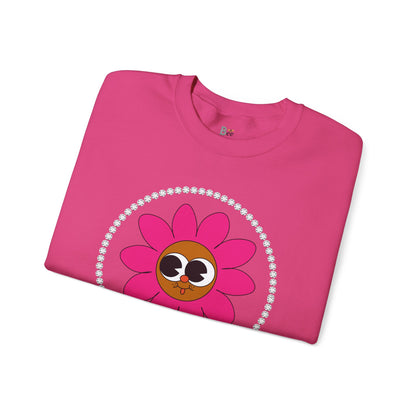 Boujee Flower Smiley Face Pink Brown Wide-Eyed - Heavy Blend™ Light Colors Crewneck Sweatshirt