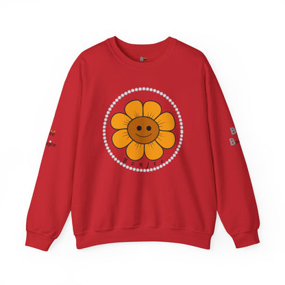 Boujee Flower Smiley Face Gold Light Brown - Heavy Blend™ Light Colors Crewneck Sweatshirt
