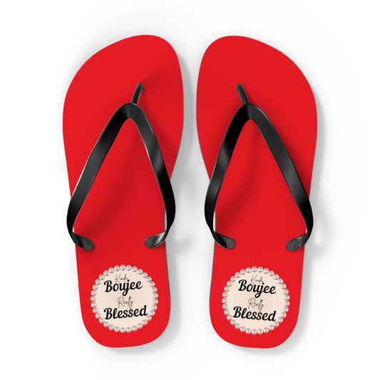 Kinda Boujee Really Blessed RED Flip Flops - EXTRA LARGE