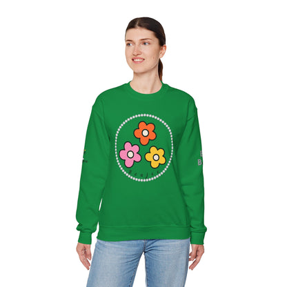 Boujee Mini Flowers Pink Orange Yellow - Heavy Blend™ Light Colors Crewneck Sweatshirt