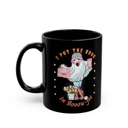 Halloween Booo in Booujee BLACK Mug 11oz BROWN SKIN TONE