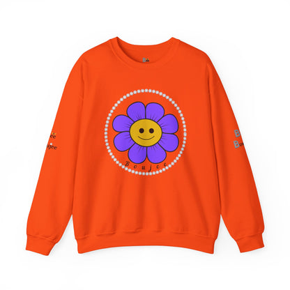 Boujee Flower Smiley Face Purple Gold - Heavy Blend™ Light Colors Crewneck Sweatshirt
