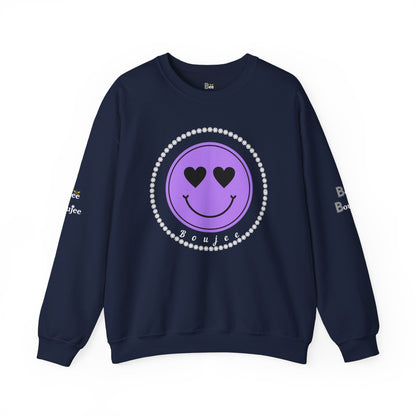 Boujee Smiley Face Purple Heart Eyes Yellow - Heavy Blend™ Dark Colors Crewneck Sweatshirt