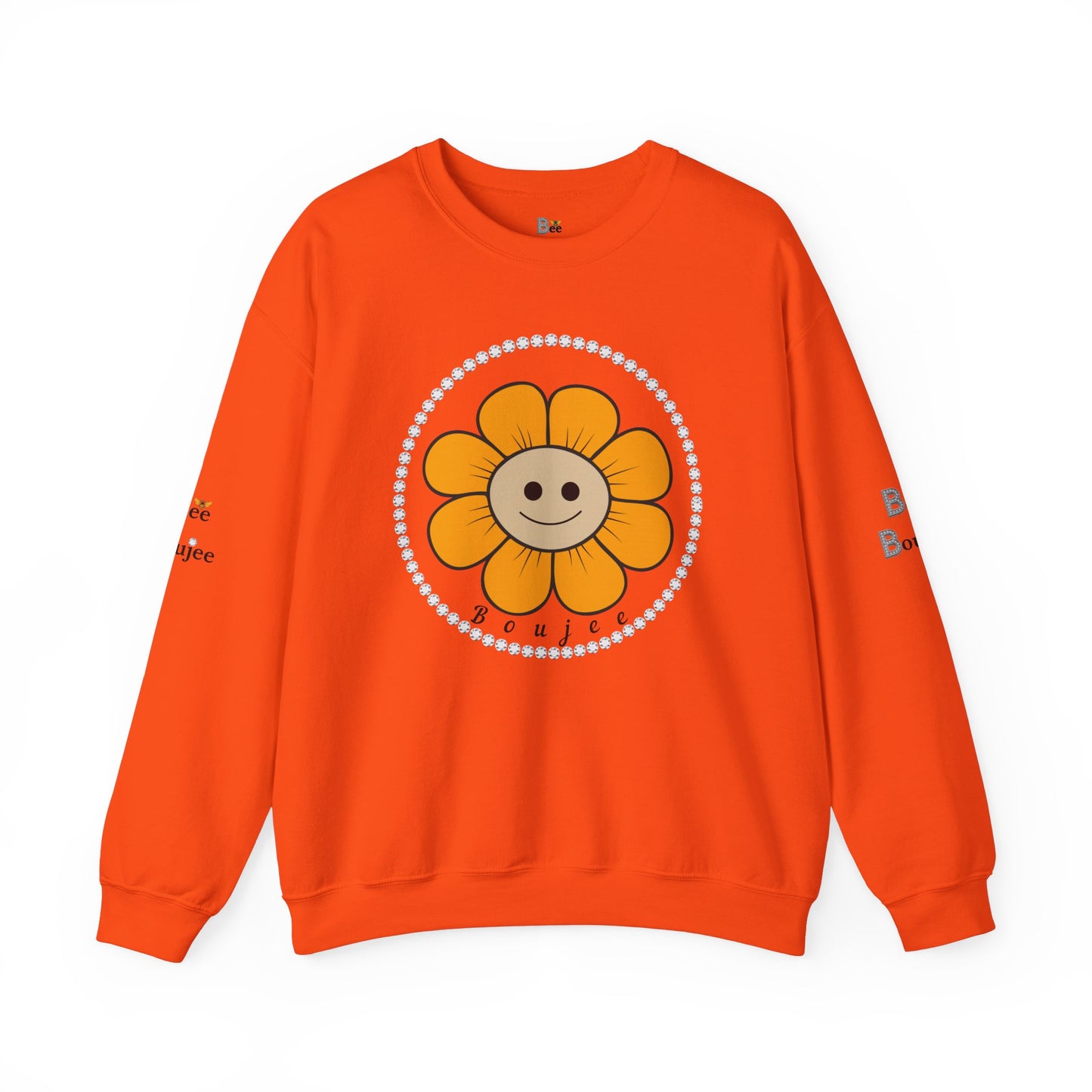 Boujee Flower Smiley Face Gold Tan - Heavy Blend™ Light Colors Crewneck Sweatshirt