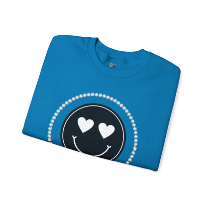 Boujee Smiley Face Heart Eyes Black - Heavy Blend™ Light Colors Crewneck Sweatshirt