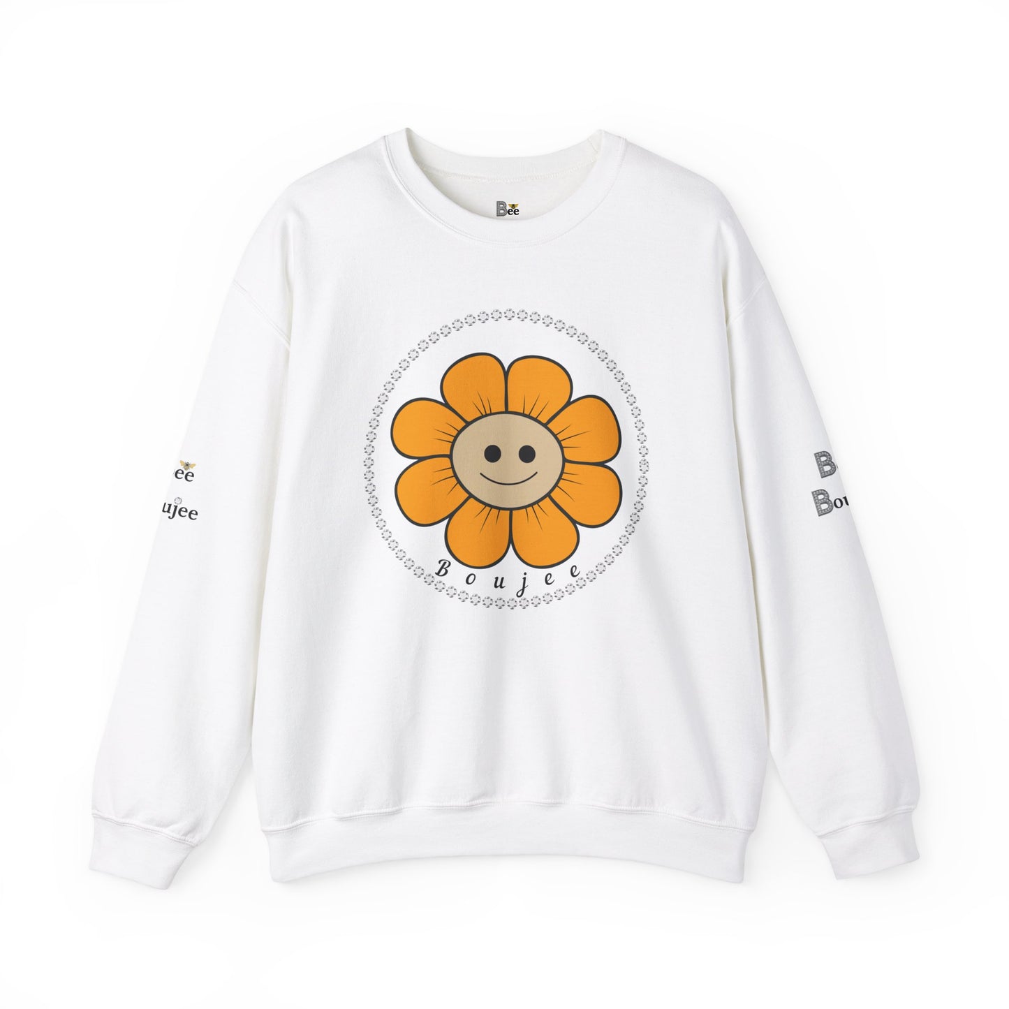 Boujee Flower Smiley Face Gold Tan - Heavy Blend™ Light Colors Crewneck Sweatshirt