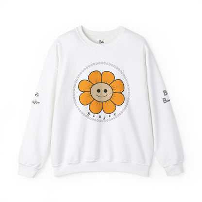 Boujee Flower Smiley Face Gold Tan - Heavy Blend™ Light Colors Crewneck Sweatshirt