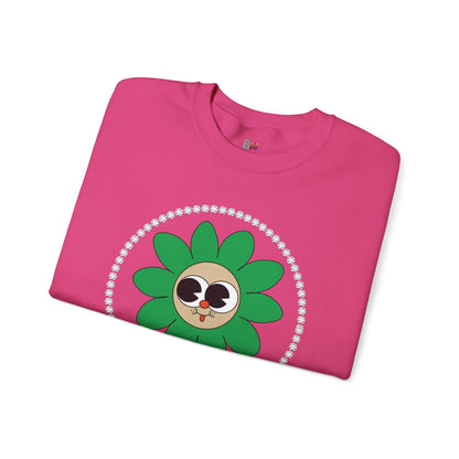 Boujee Flower Smiley Face Green Tan Wide-Eyed - Heavy Blend™ Light Colors Crewneck Sweatshirt