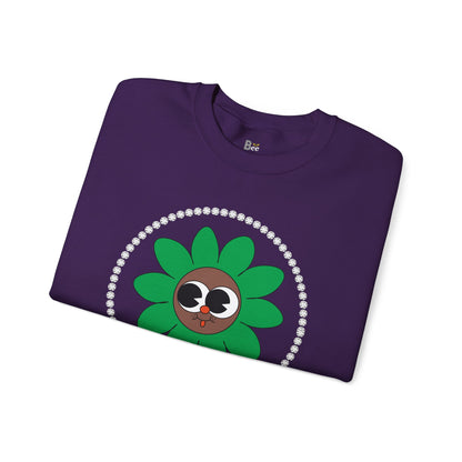 Boujee Flower Smiley Face Green Brown Wide-Eyed - Heavy Blend™ Dark Colors Crewneck Sweatshirt