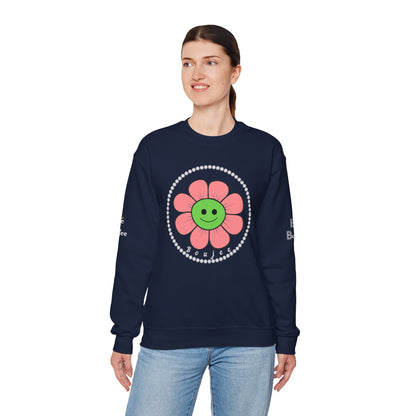 Boujee Flower Smiley Face Pink Green - Heavy Blend™ Dark Colors Crewneck Sweatshirt