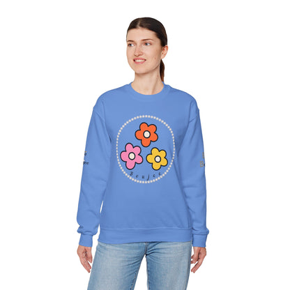 Boujee Mini Flowers Pink Orange Yellow - Heavy Blend™ Light Colors Crewneck Sweatshirt