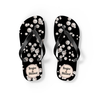 Boujee & Blessed BLACK (Sea of Pearls) Flip-Flops - SMALL