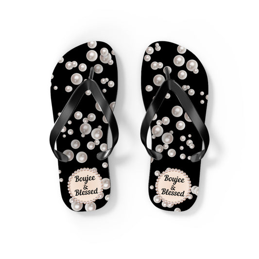Boujee & Blessed BLACK (Sea of Pearls) Flip-Flops - SMALL