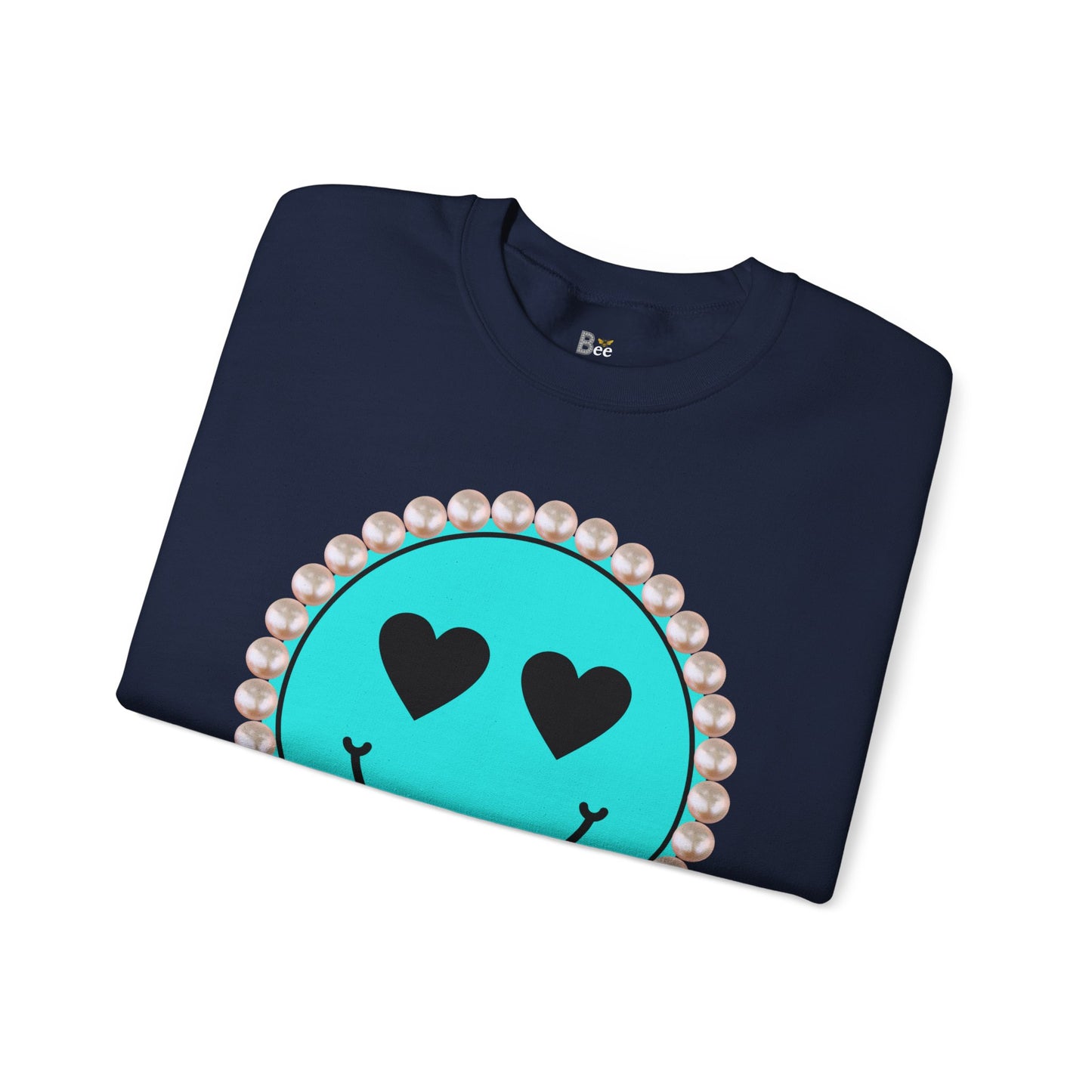 Bee Boujee - Boujee Smiley Face Turquoise in Pearls Heavy Blend™ Dark Colors Crewneck Sweatshirt