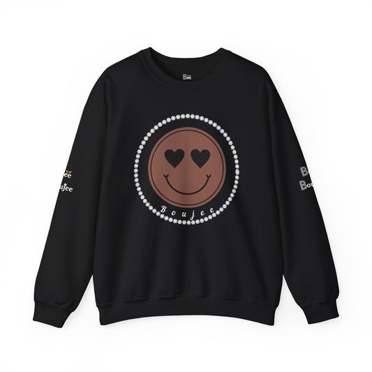 Boujee Smiley Face Brown Heart Eyes - Heavy Blend™ Dark Colors Crewneck Sweatshirt