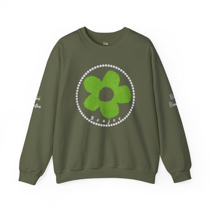 Boujee Fuzzy Green Flower- Heavy Blend™ Dark Colors Crewneck Sweatshirt