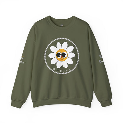Boujee Flower Smiley Face White Gold Wide-Eyed - Heavy Blend™ Dark Colors Crewneck Sweatshirt