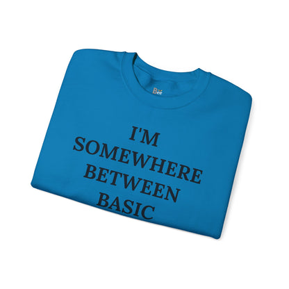 I'm Somewhere Between Basic & Boujee - Heavy Blend™ Light Colors Crewneck Sweatshirt