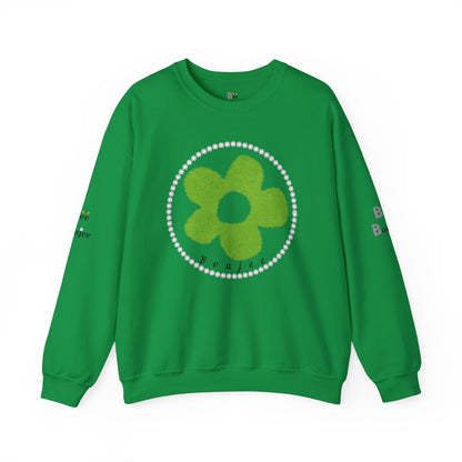 Boujee Fuzzy Green Flower - Heavy Blend™ Light Colors Crewneck Sweatshirt