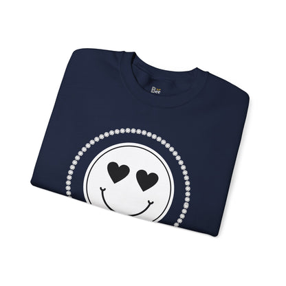 Boujee Smiley Face White Heart Eyes - Heavy Blend™ Dark Colors Crewneck Sweatshirt
