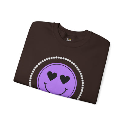 Boujee Smiley Face Purple Heart Eyes Yellow - Heavy Blend™ Dark Colors Crewneck Sweatshirt
