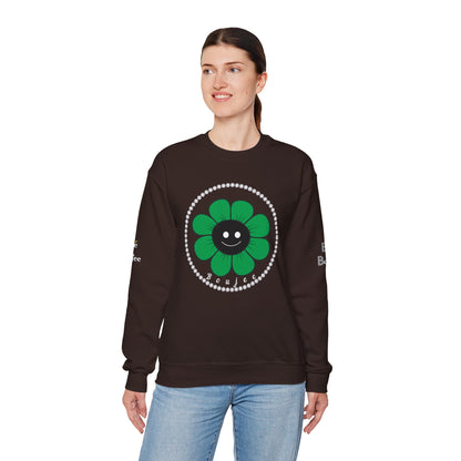 Boujee Flower Smiley Face Green Black - Heavy Blend™ Dark Colors Crewneck Sweatshirt