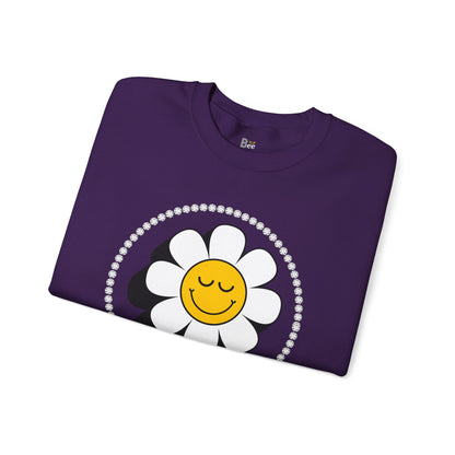 Boujee Flower Smiley Face Closed Eyes - Heavy Blend™ Dark Colors Crewneck Sweatshirt